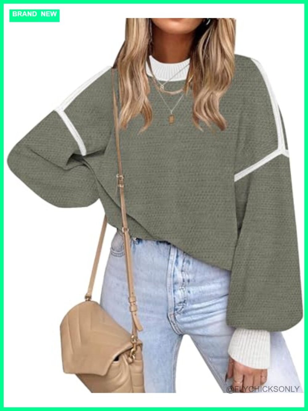Oversized Knit Sweater Women Crew Neck Batwing Long Sleeve Tunic Pullover